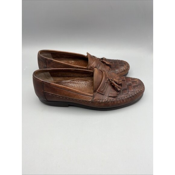 Giorgio Brutini Shoes Mens 10 1/2 Brown Leather Loafers Kiltie Tassel Woven Moc - Picture 3 of 8